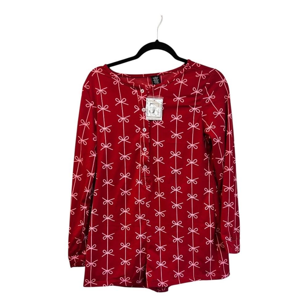 5B Style Size XL Valentines Pajama Romper Red Pink Bows Print Long Sleeve  NWT